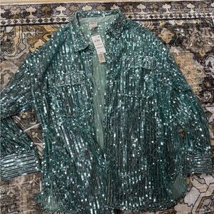 INC International Concepts Green Sequin Top